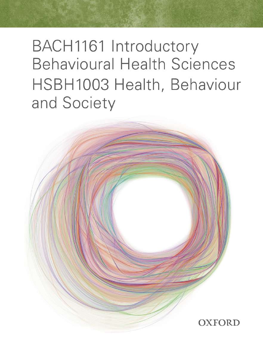 BACH1161 Intro Behavioural Health Sci HSBH1003 Health, Behaviour & Society