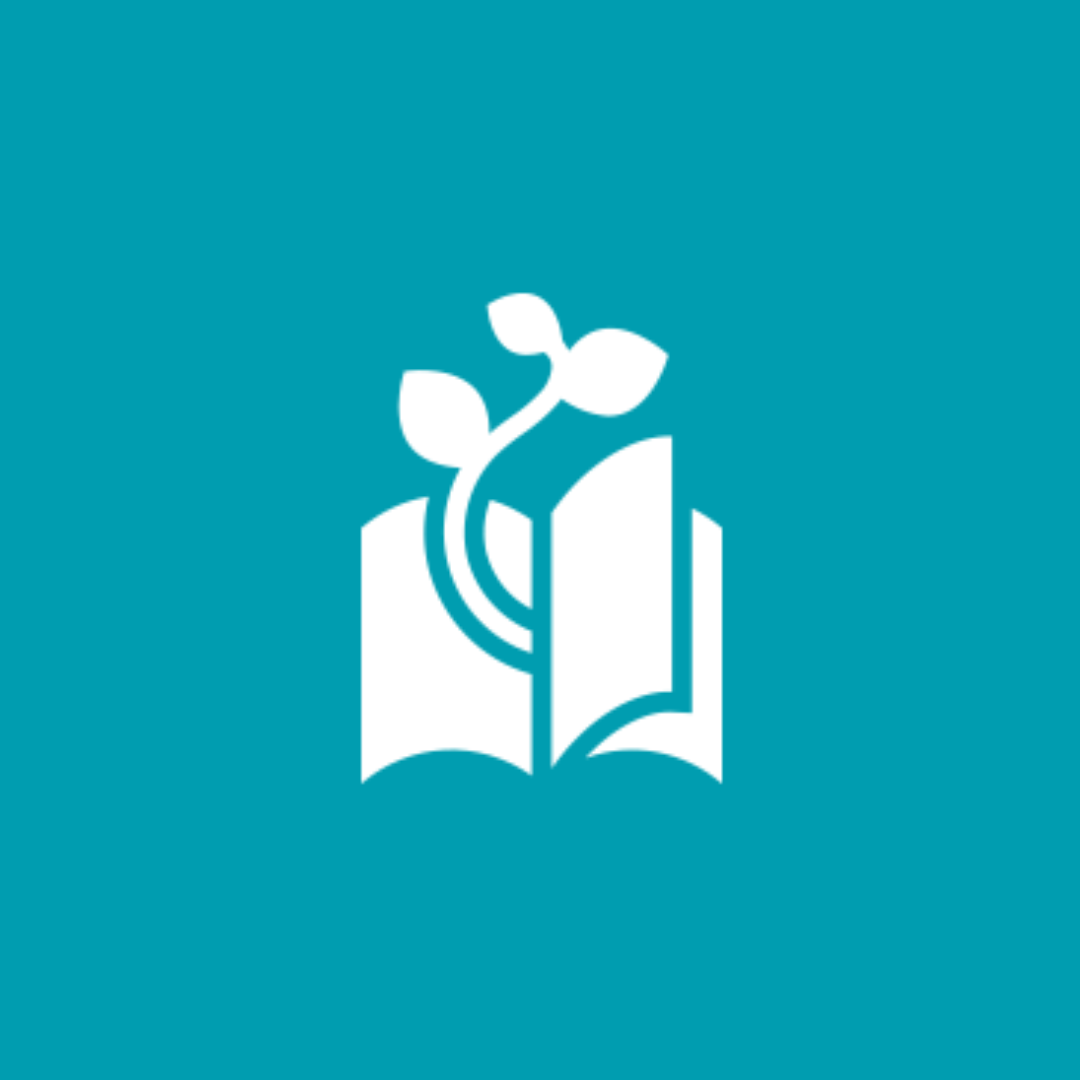 An icon of a book on a blue background