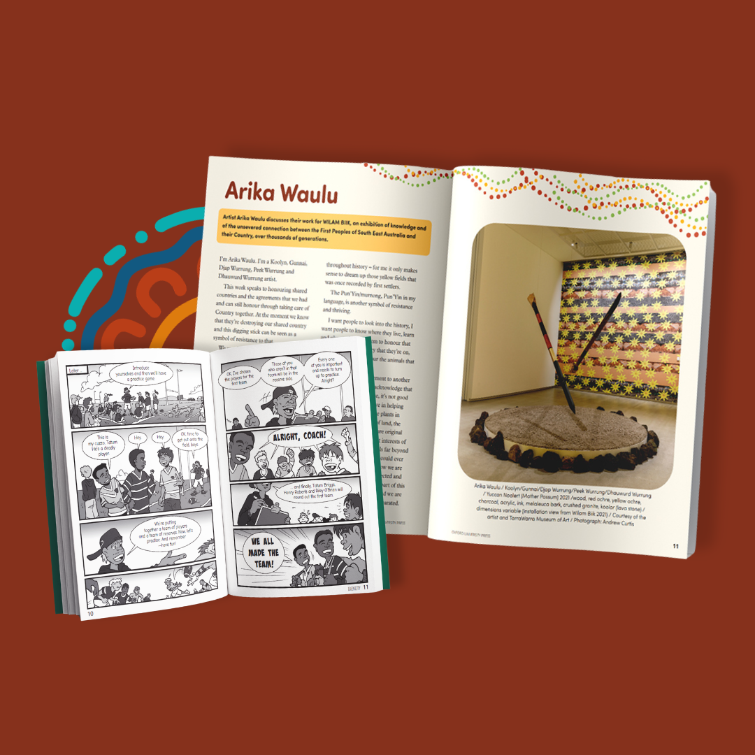 Open pages from the Yarning Strong anthologies and novels